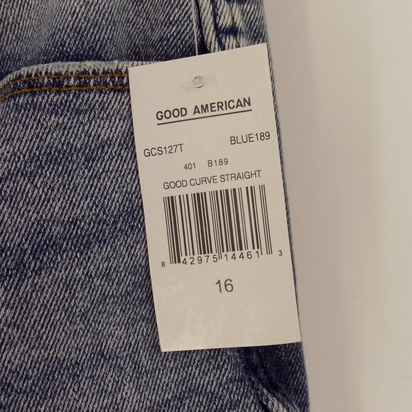 Good American Good Curve Straight Jeans Size 16 high-rise Med blue wash - Picture 4 of 5